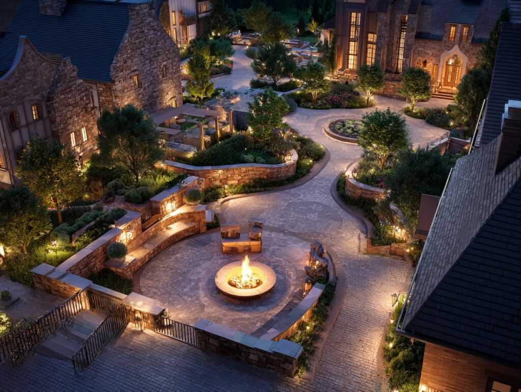 16. Garden Fire Pit Gathering Spot