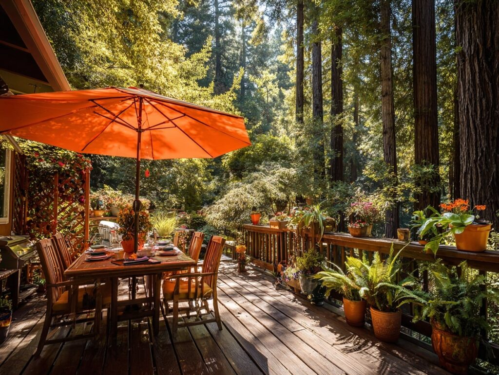 10. Forest Deck with Bold Umbrella Shade