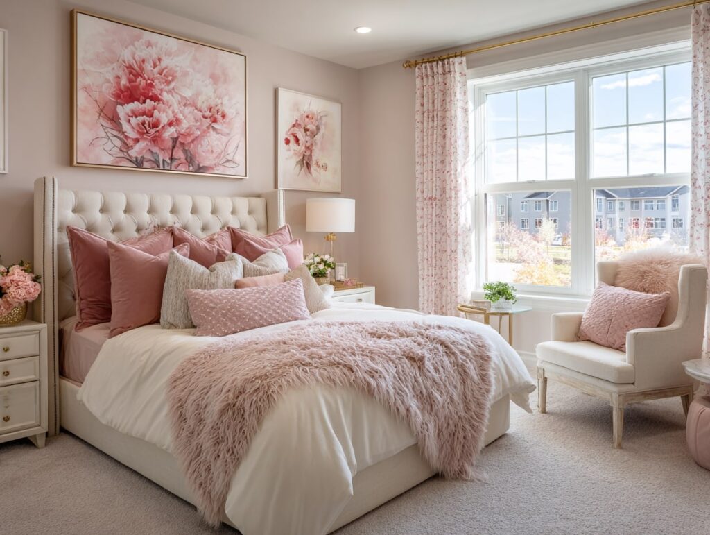 Romantic Pink Bedroom with Floral Accents