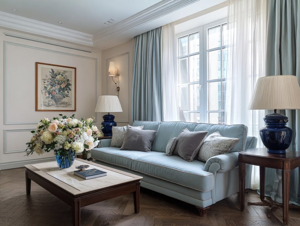 19. Classic Elegance in Soft Blue Tones