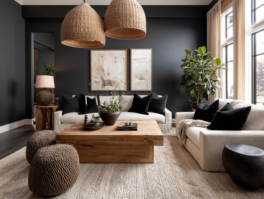 Modern Boho Living Room with Bold Contrast