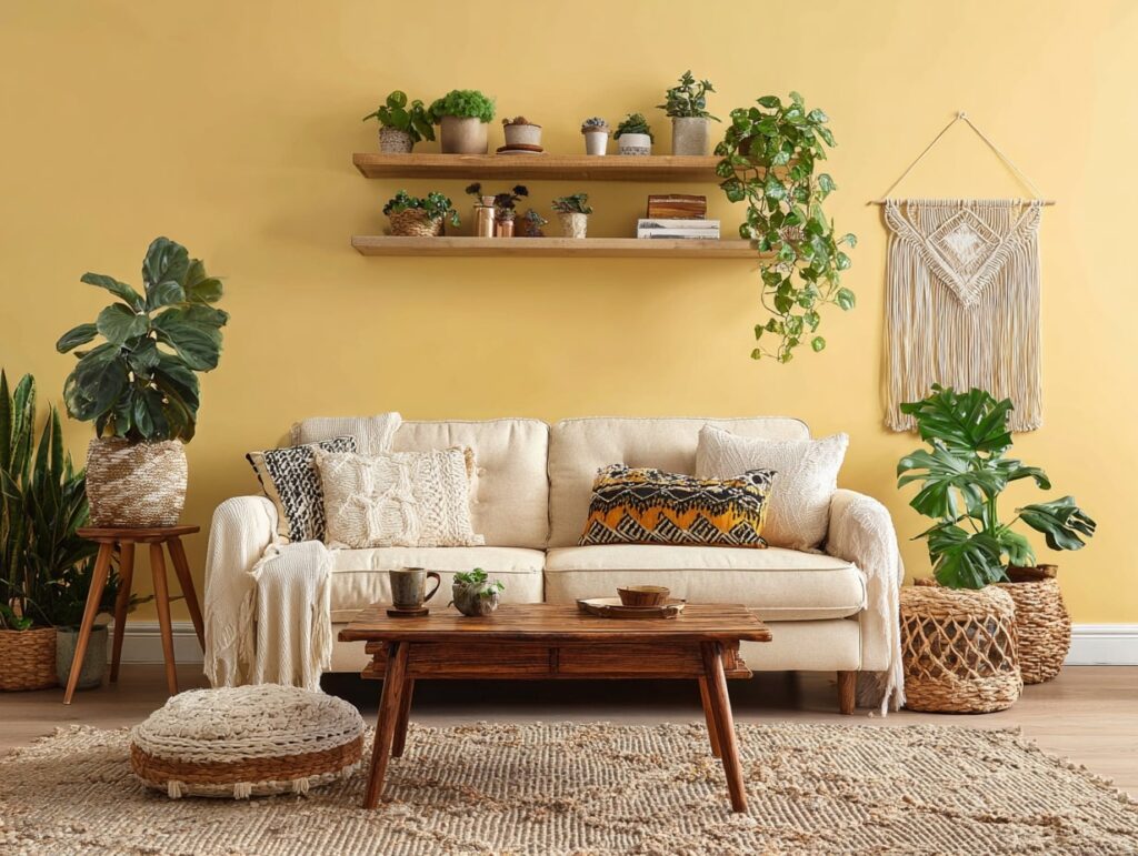 Sunny Boho Living Room with Lush Greenery