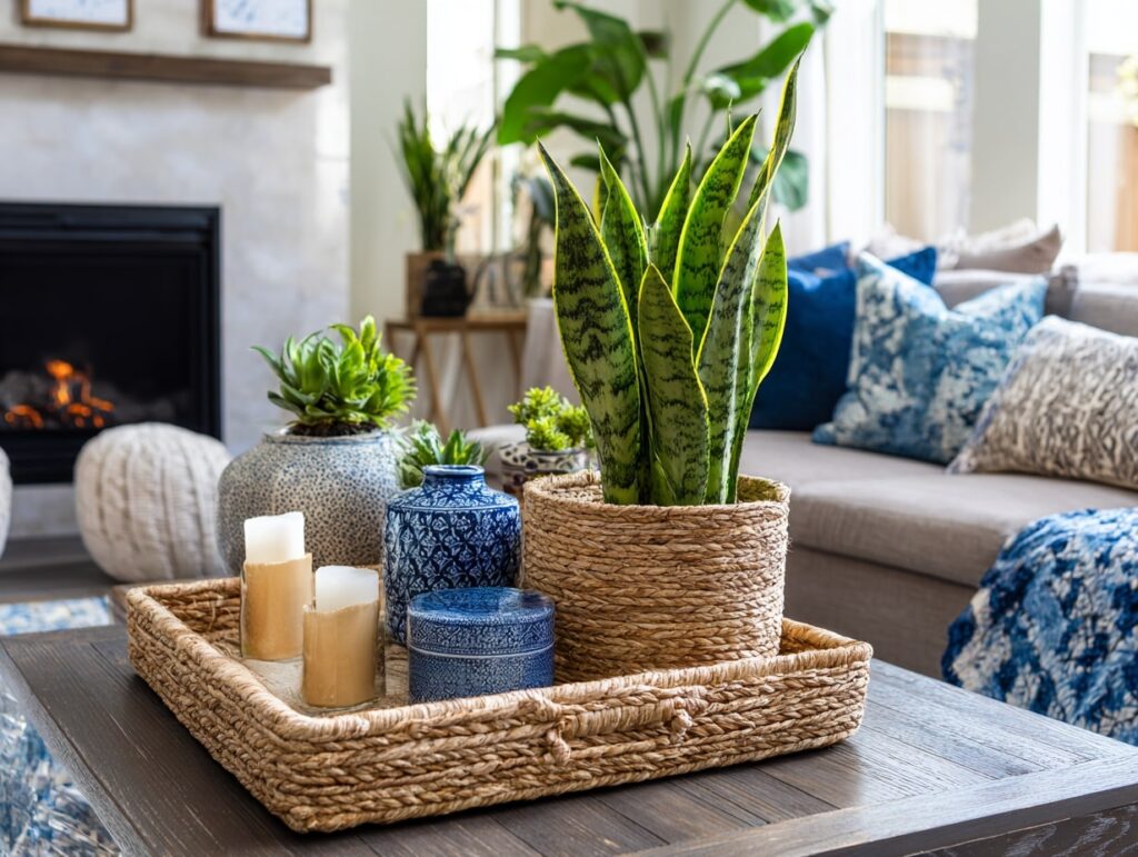 Layered Greenery + Coastal Blue Accents