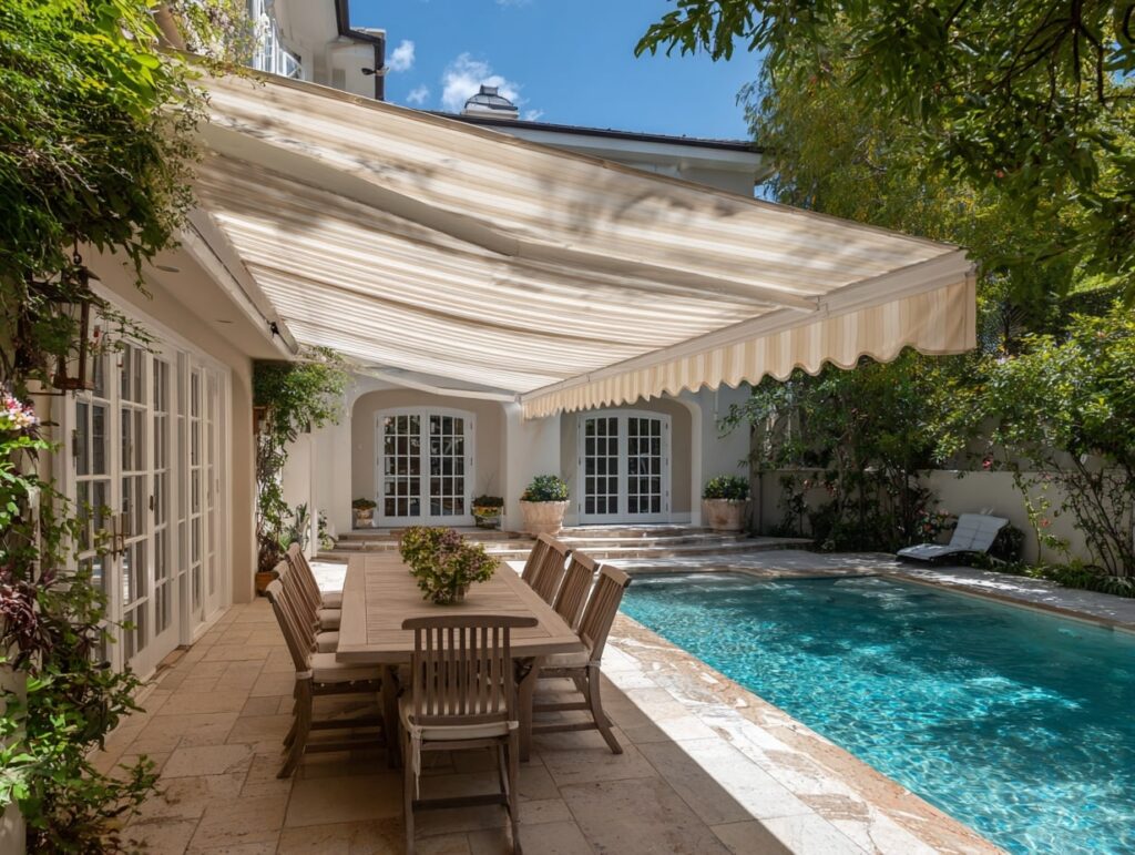 7. Poolside Comfort with a Retractable Awning