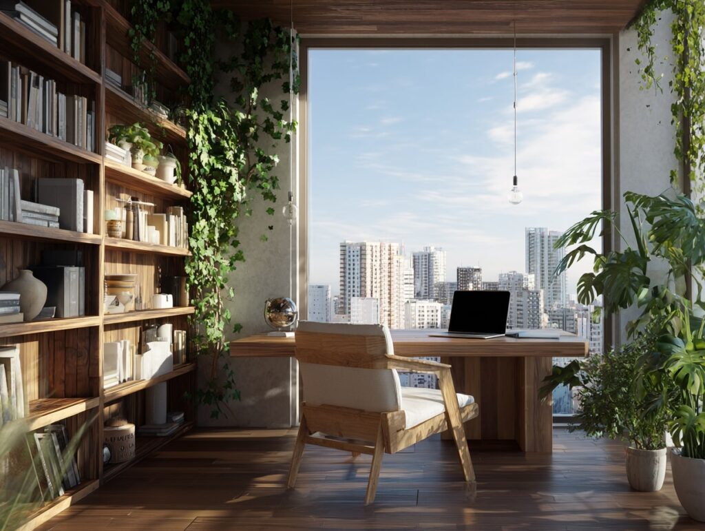 Balcony Workspace with a City Backdrop