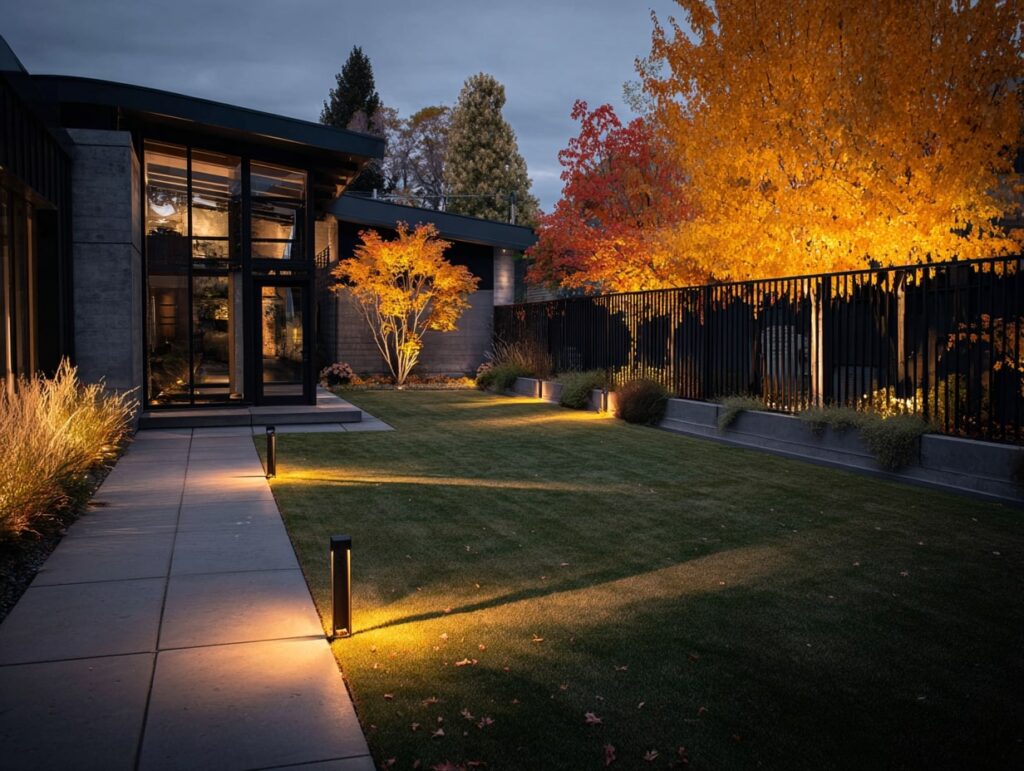 4. Sleek Pathway and Tree Uplighting