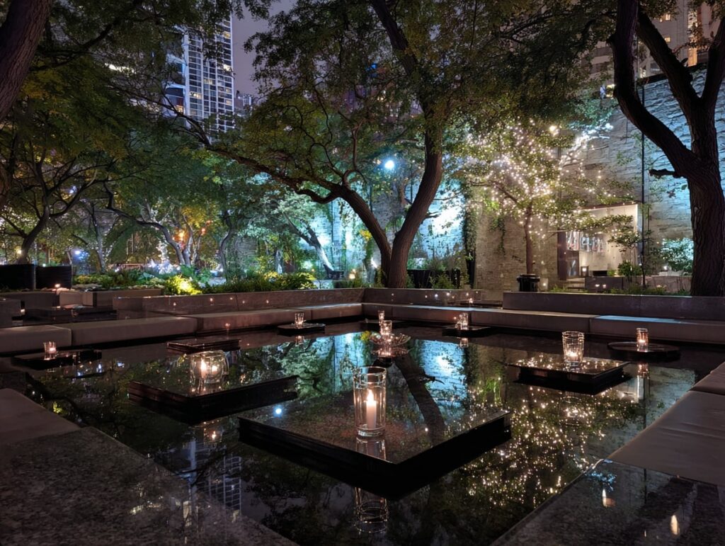Twinkling Trees and Candlelight Reflections