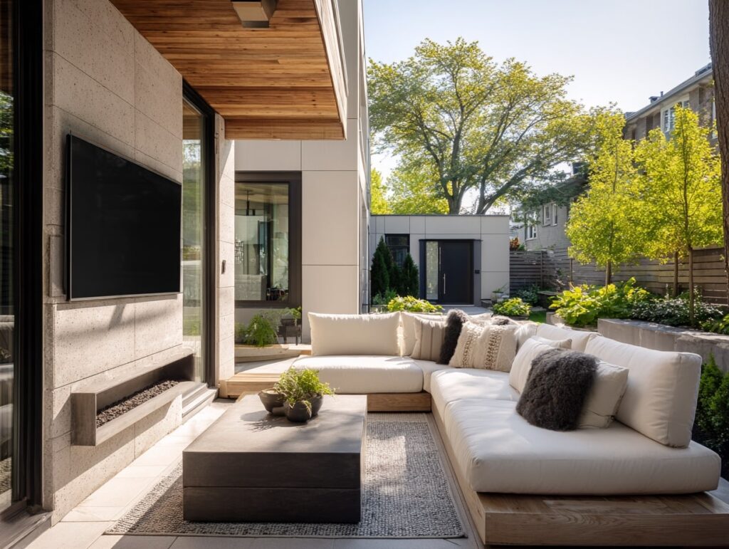 Contemporary Outdoor Living Room with Entertainment

