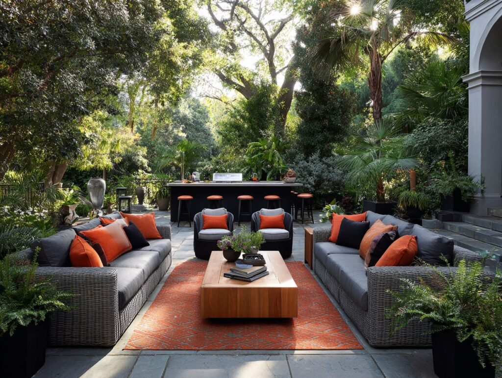 Vibrant Outdoor Lounge with Modern Flair

