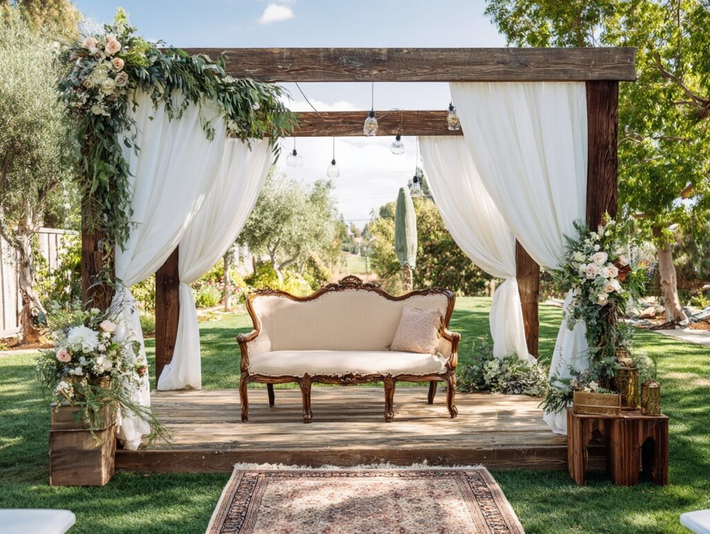 18. Vintage Garden Pergola Wedding Stage