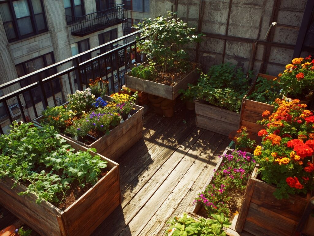 Urban Balcony Garden with Raised Planters