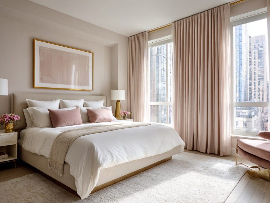 Soft Blush Retreat with City Views