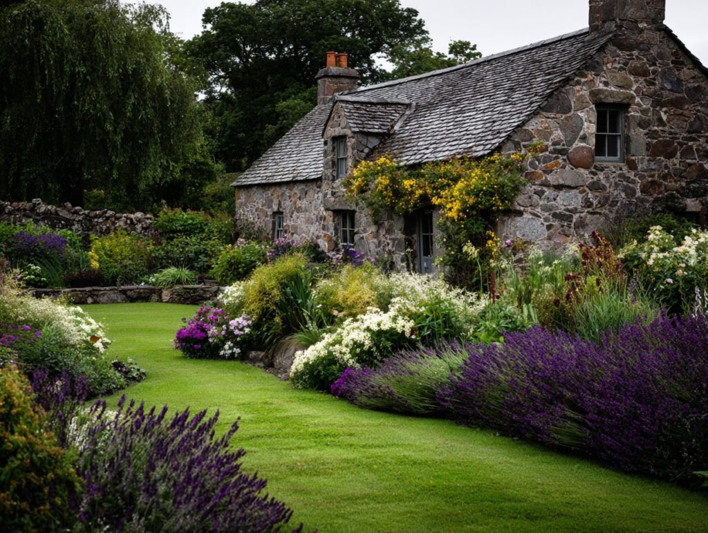 5. Lavender Borders Around a Stone Cottage

