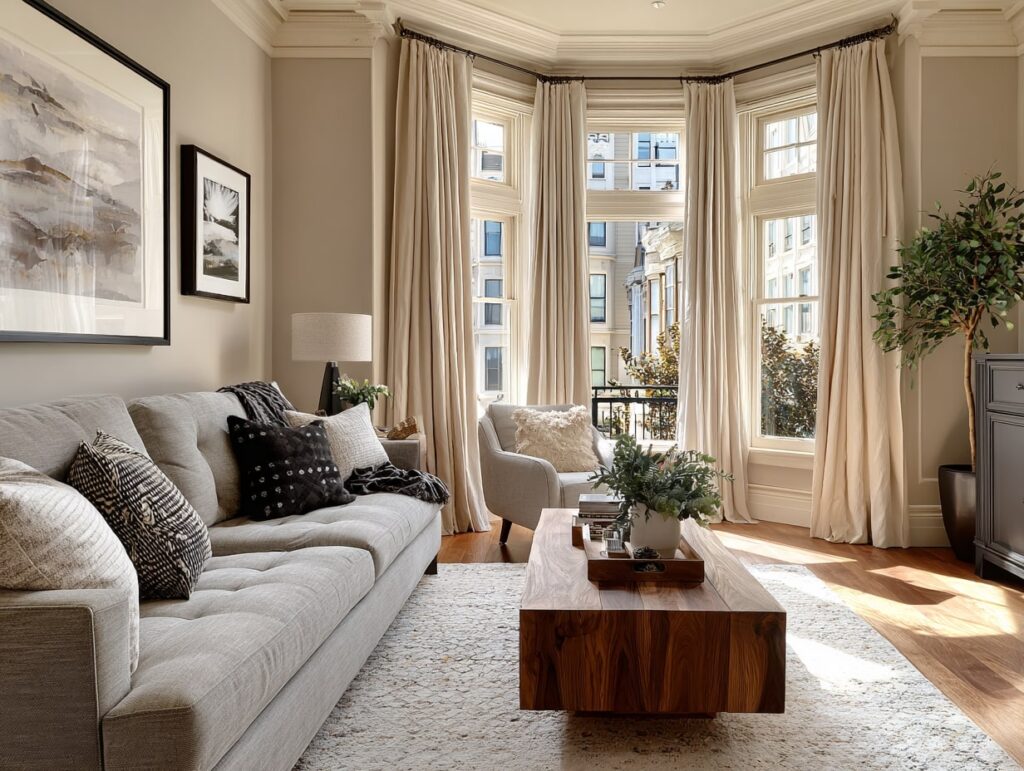 20. Bay Window Elegance with Modern Neutrals