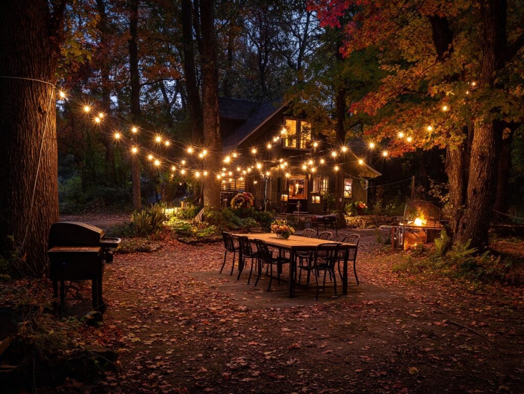 1. Cozy String Lights Under the Trees