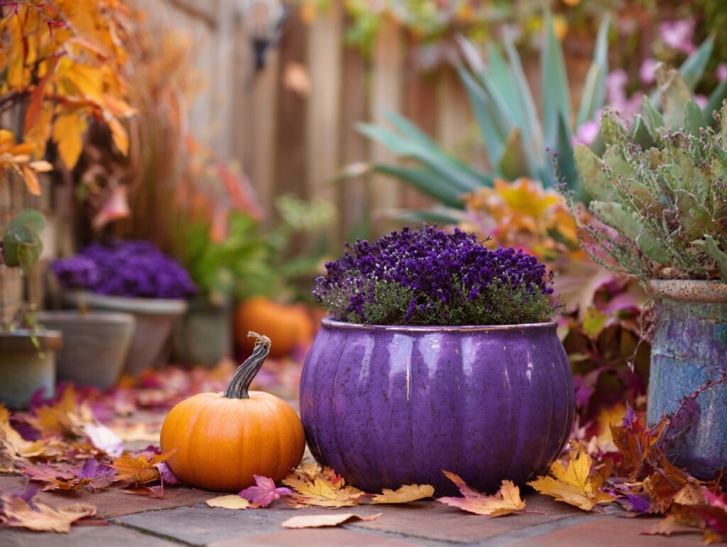 Pumpkin Planters with Autumn Blooms
