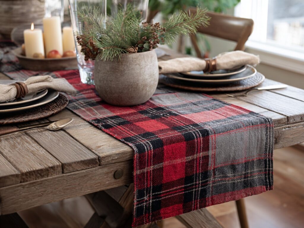 Rustic Table Setting with Plaid Runner