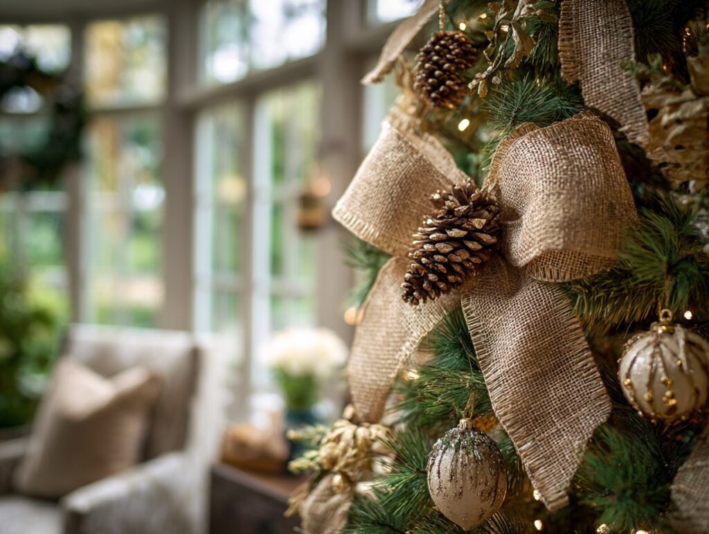 Rustic Charm with Burlap and Pinecones