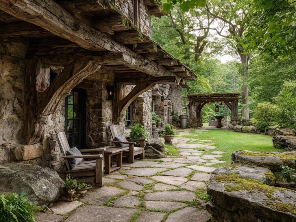 1. Rustic Stonework Patio with Timber Charm