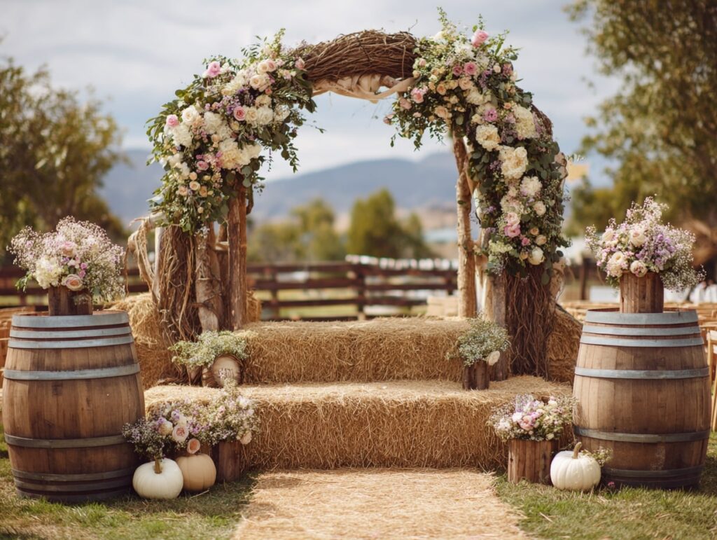 15. Rustic Barnyard Romance Wedding Stage