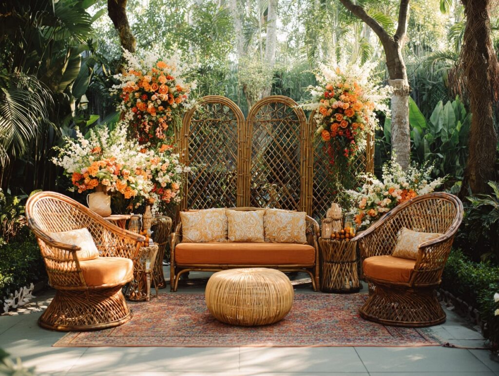 10. Tropical Rattan Garden Wedding Stage