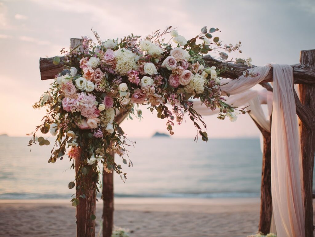 Romantic Beach Arch with Blush Blooms
