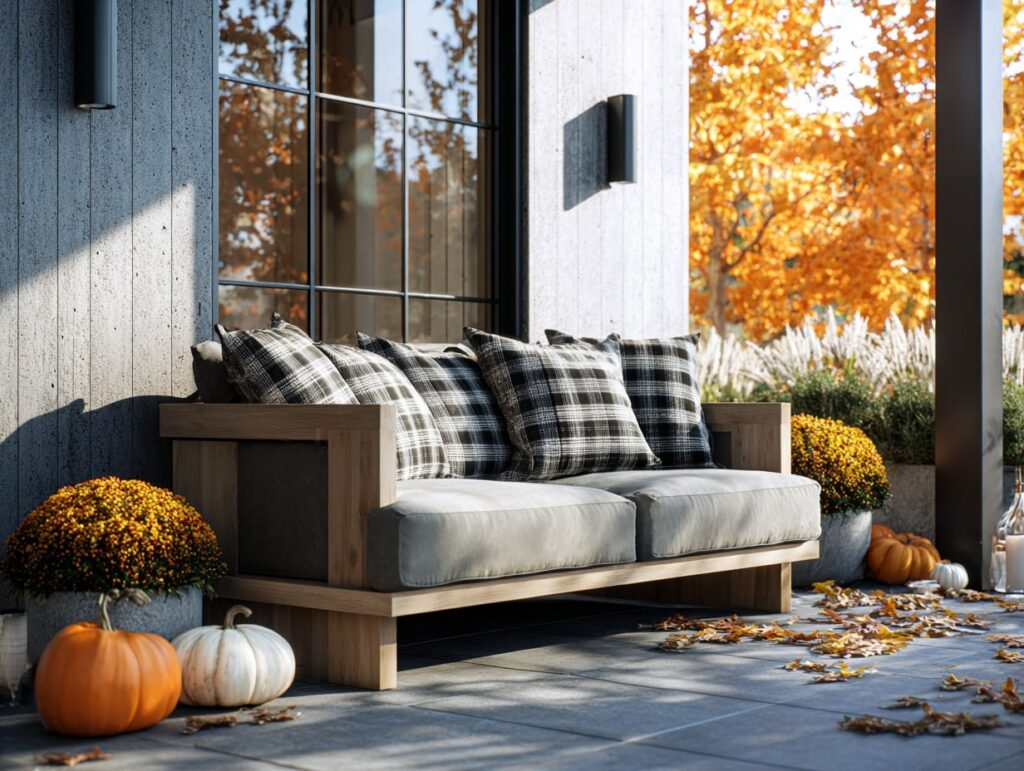 Cozy Plaid Porch Seating for Fall