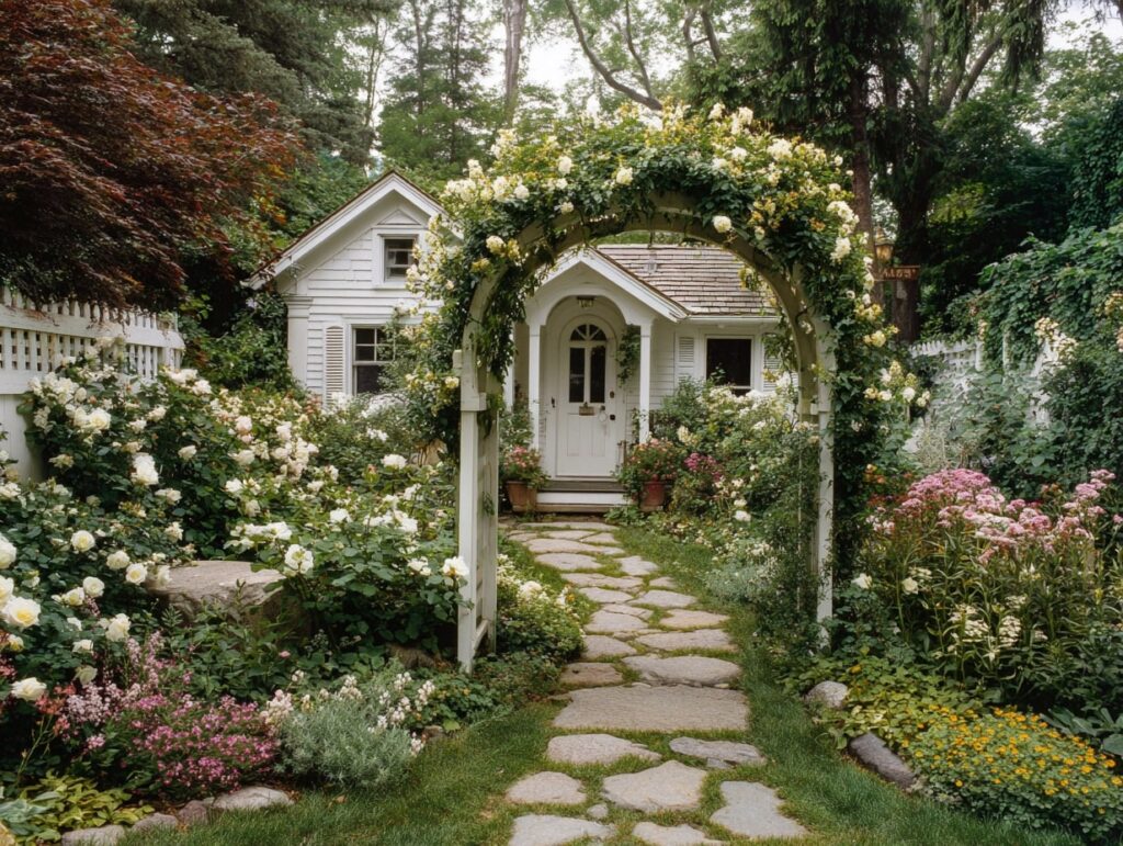3. Romantic Arbor Entry with Climbing Roses
