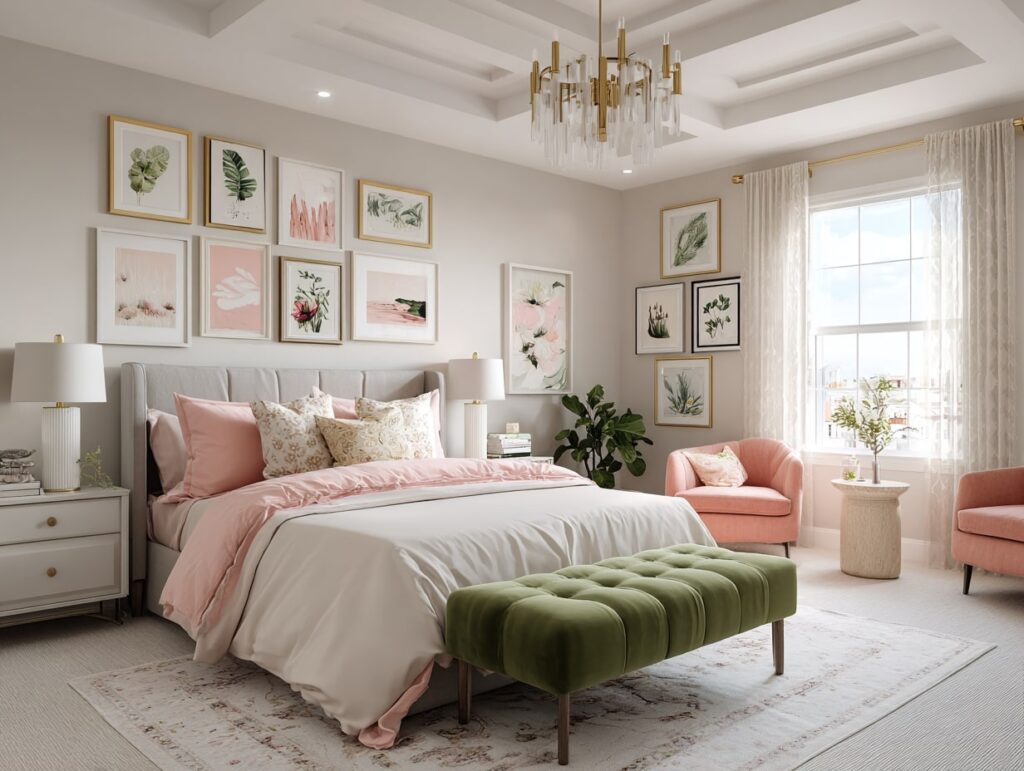 Modern Pink Bedroom with Gallery Wall