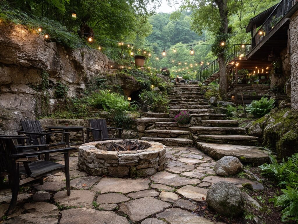 Rustic Stone Patio with Fire Pit