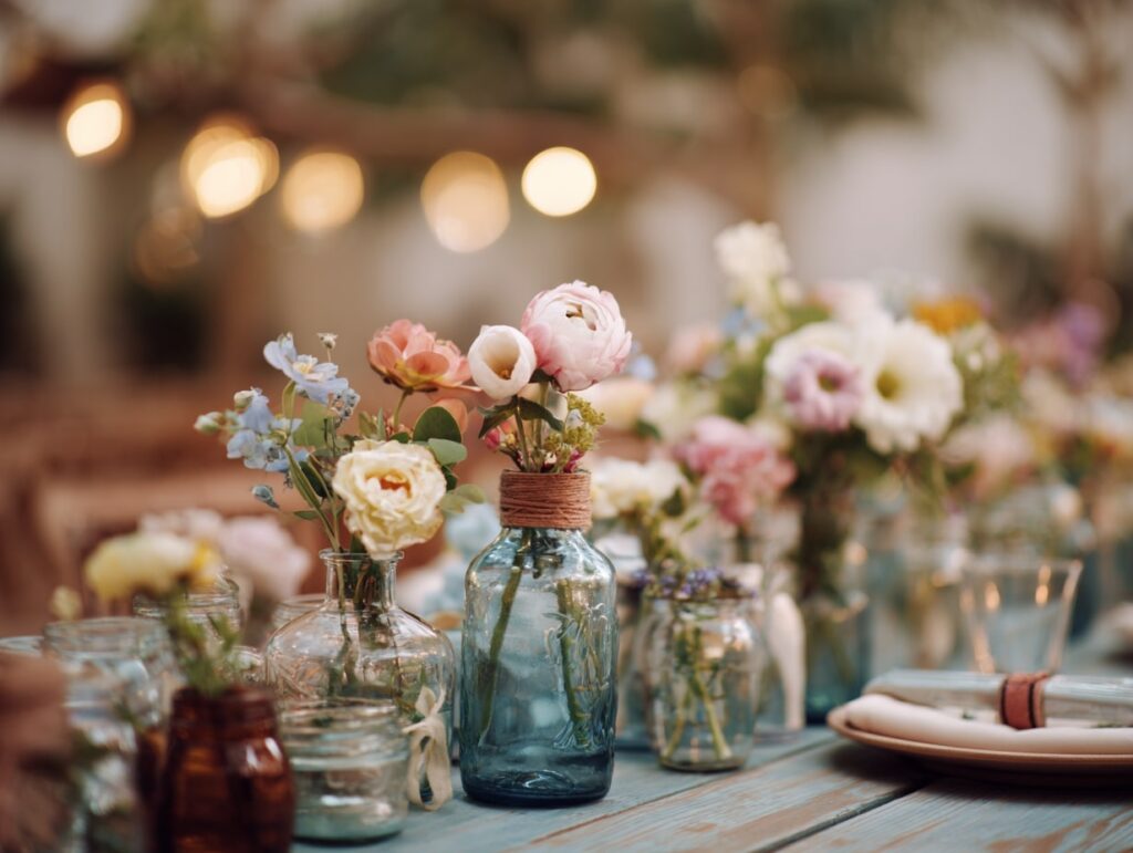 12. Vintage Jar Flower Centerpieces