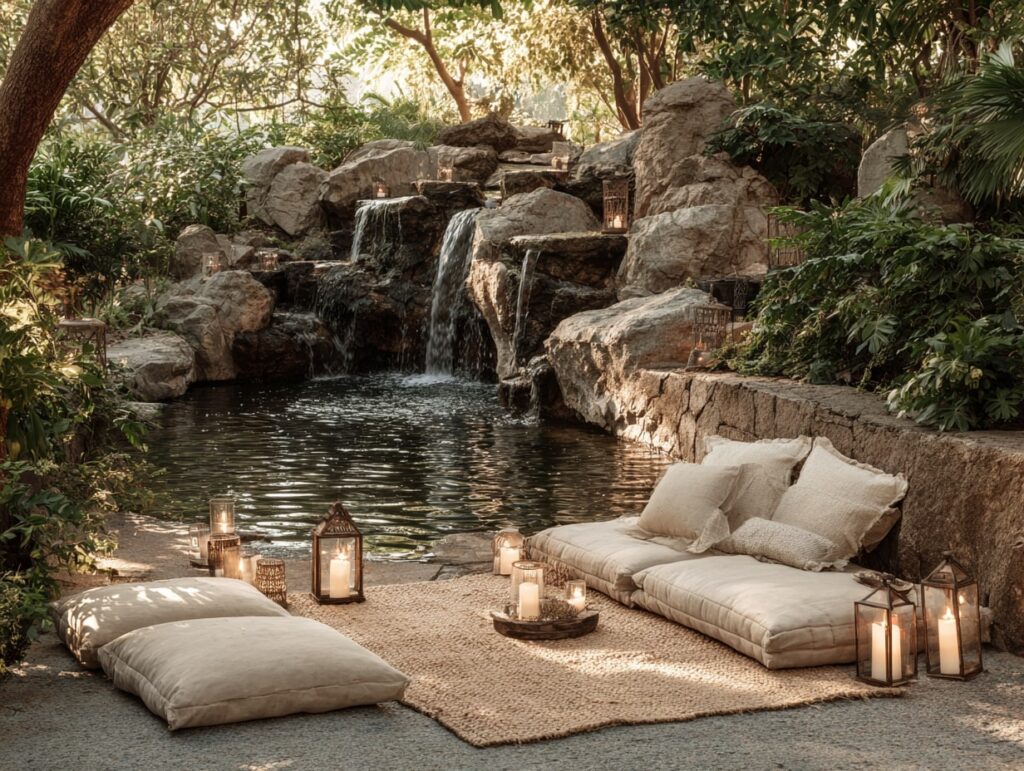 6. Peaceful Waterfall Lounge Garden Room

