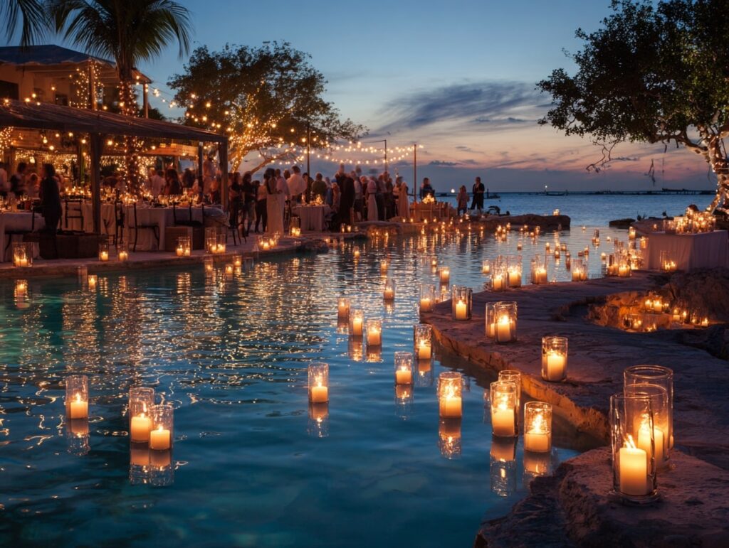 Poolside Magic with Floating Candlelights

