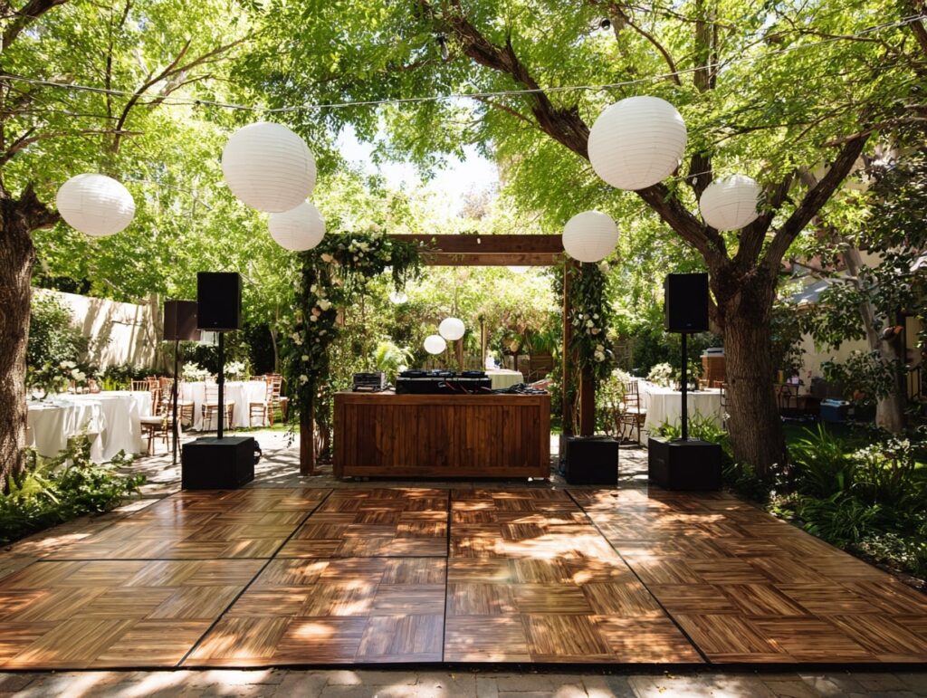 Chic Parquet Dance Floor with Paper Lanterns

