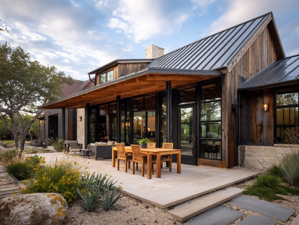 5. Warm Wood Patio Under a Metal Roof Extension