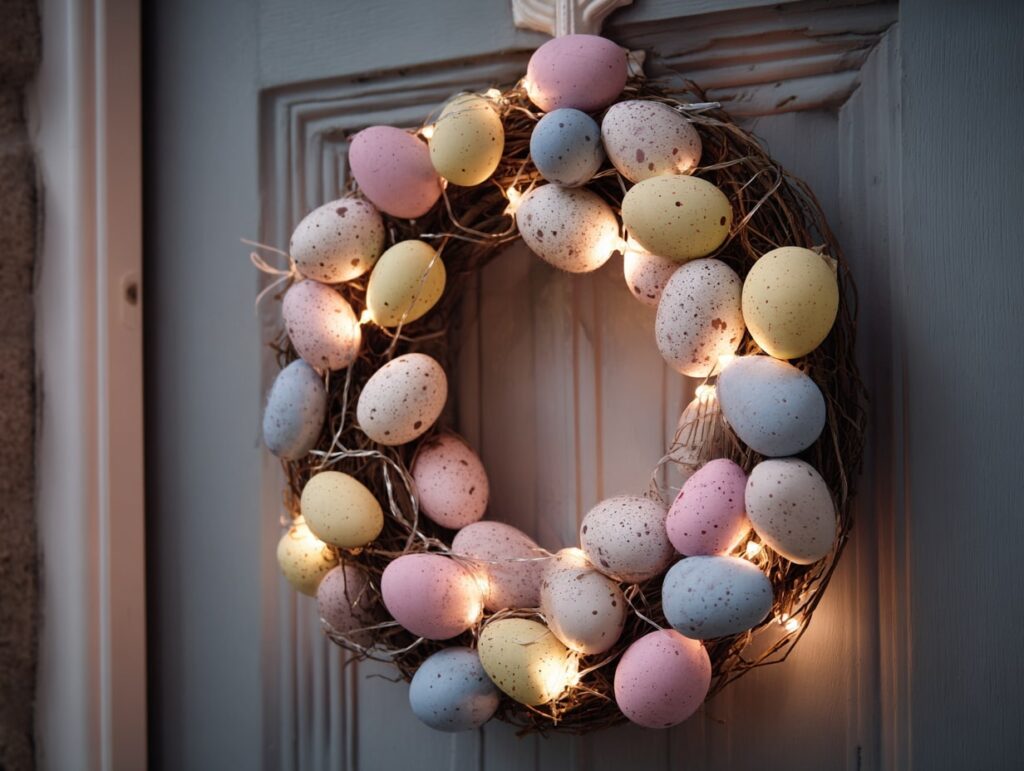12. Light-Up Easter Egg Wreath for Front Doors