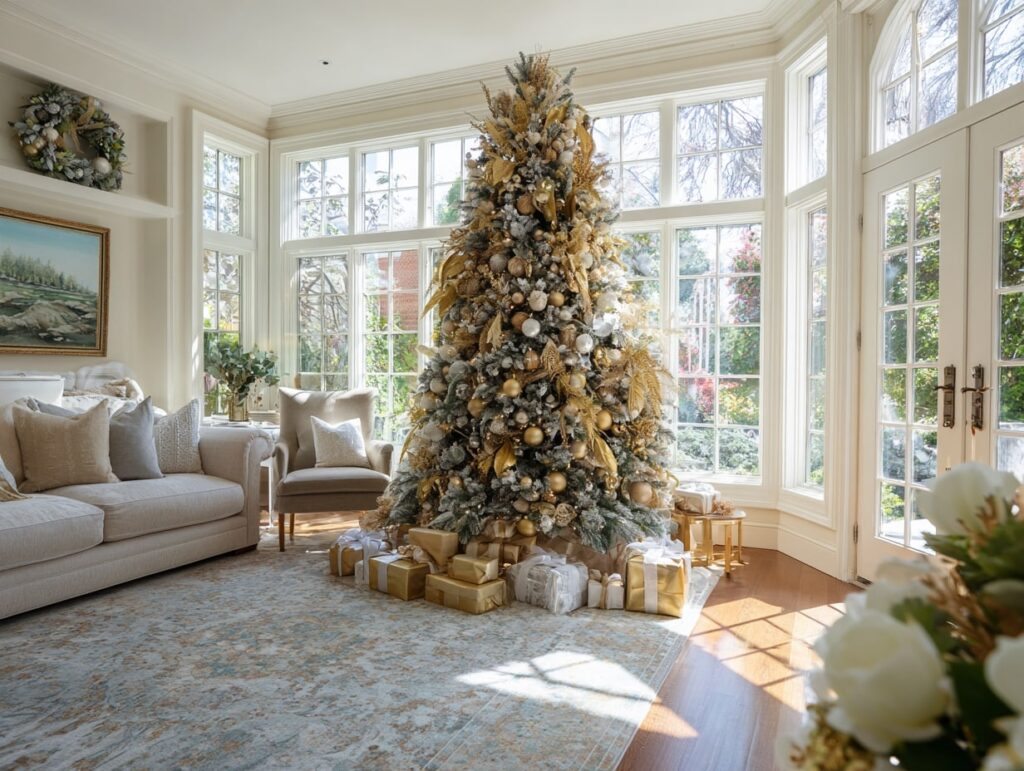 Elegant Christmas Tree with Gold and White Accents