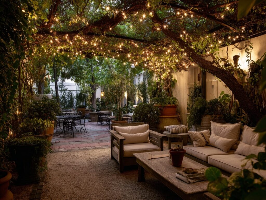 Cozy Patio with Twinkling Canopy Lights