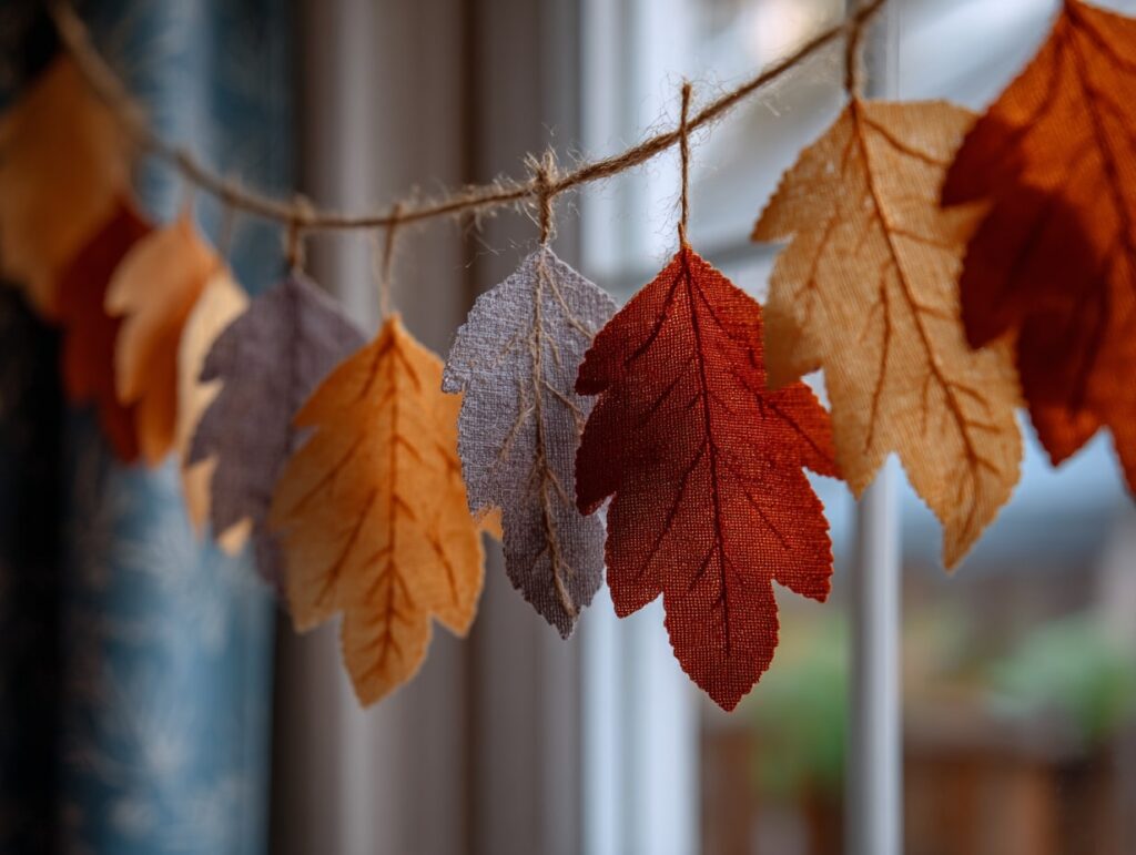 Fabric Leaf Garland with Soft Fall Colors