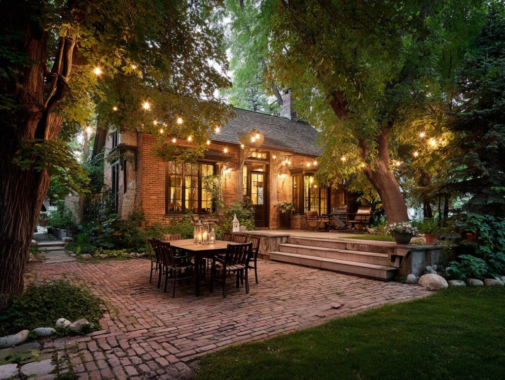Enchanting Brick Patio with String Lights