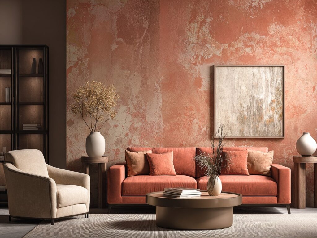 Warm Beige Living Room with Earthy Terracotta Accents