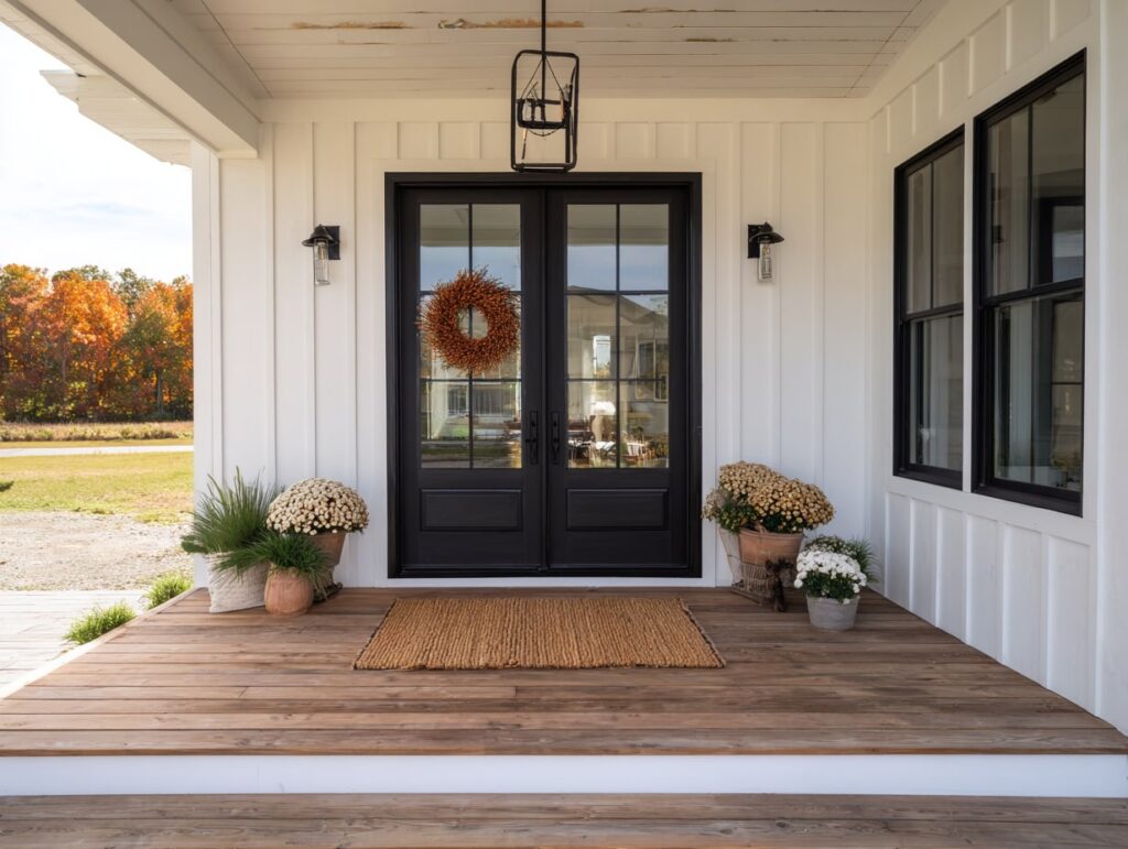Simple Farmhouse Porch with Autumn Wreath