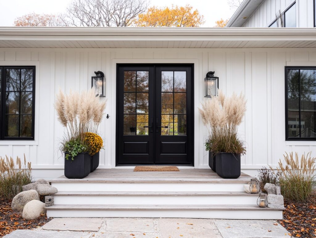 Minimalist Fall Porch with Pampas Grass Accents