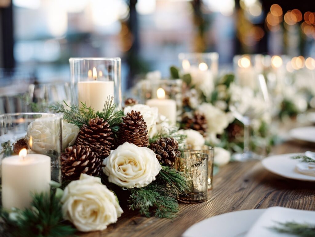 Pinecones and Candlelight Winter Centerpiece

