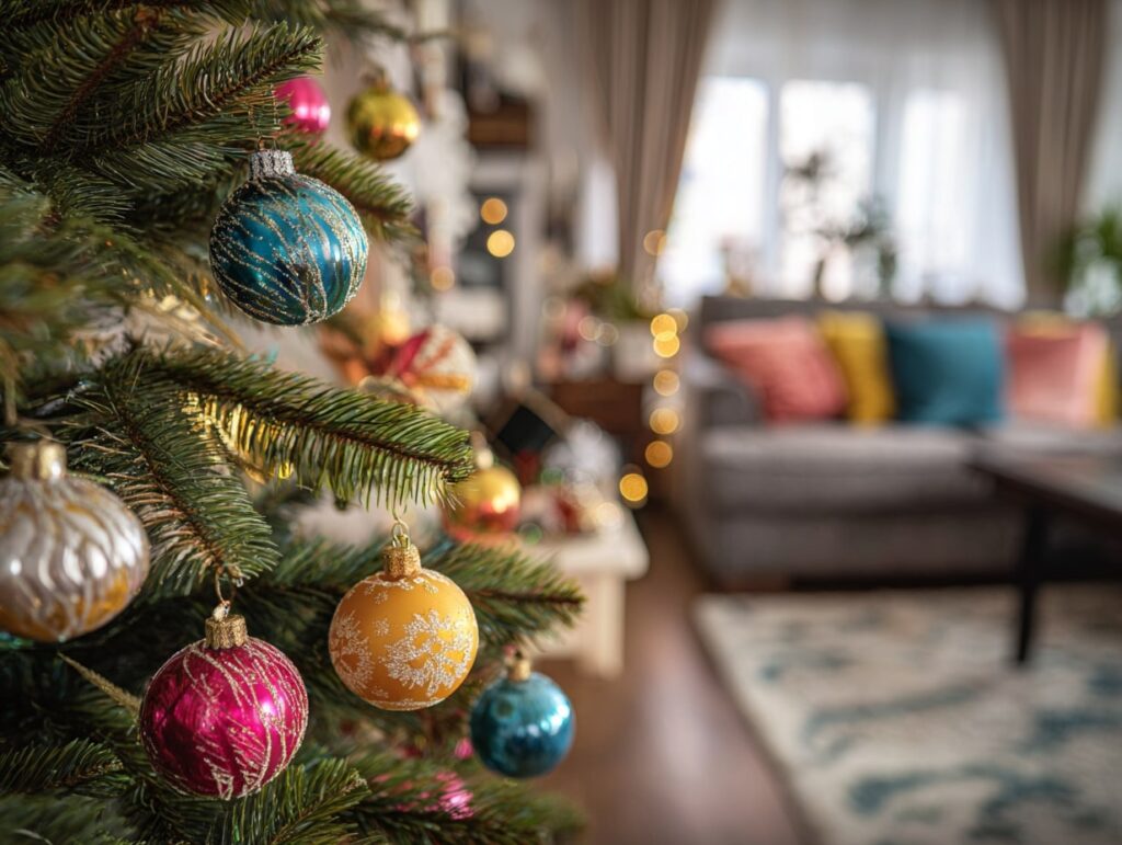 Colorful Ornaments in a Cozy Living Room