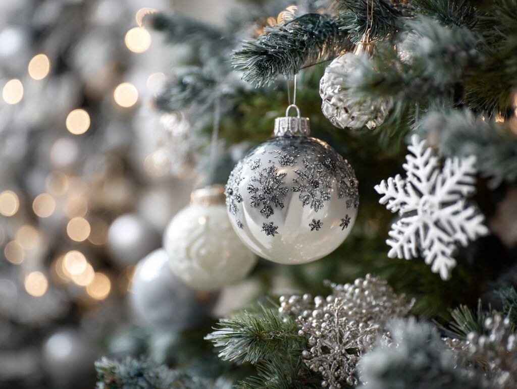 Silver Snowflake Theme with Sparkling White Baubles