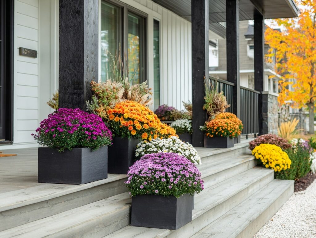 Vibrant Mums in Modern Planters