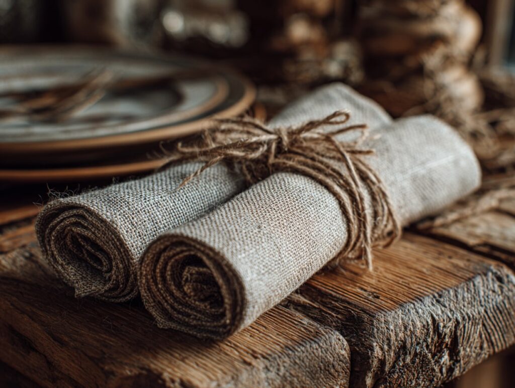 Rustic Twine-Wrapped Linen Napkins