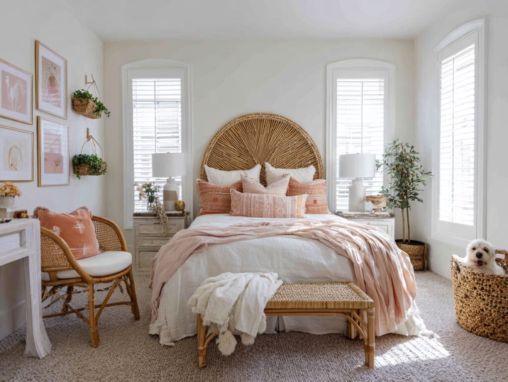 Boho Pink Bedroom with Natural Textures
