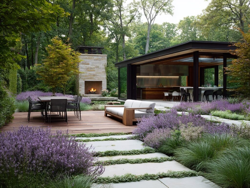 Garden Retreat Outdoor Living Room with Fireplace

